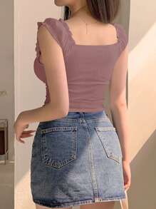 DAZY Top de camisola fruncido para mujer, top de cami ajustado y versátil - Rosa - Ver 5