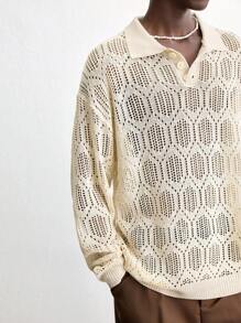 Maija Men's 2025 Spring & Summer New Khaki Polo Collar Loose Diamond Graphic Sweater, Casual Minimalist Daily Commute, Suitable For Valentine's Day, New Year Party, Vacation