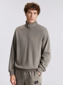 Ontre Sudadera con capucha casual de manga larga con cremallera delantera de unicolor para hombres - Marrón - Ver 3