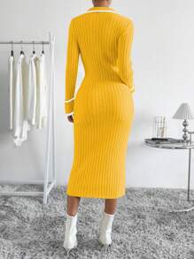 SHEIN Clasi Women Collar Button Front Long Sleeve Fitted Sweater Dress - Multicolor - View 2