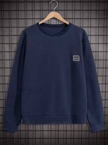 SHEIN Cottnline Men Special Fabric With Label Regular Sweatshirt - Navy Blue - View 1