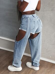 SHEIN Slayr Jeans droits sexy amples à poches et découpes pour femmes