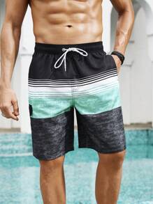 Manfinity KASUA Men's Front Tie Pocket Plain Color Patchwork Casual Beach Shorts, Hawaiian, Holiday - Multicolor - View 4