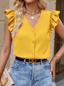 SHEIN Clasi Bluză de damă, de culoare uni, ocazională, elegantă, ținută de zi cu zi - Galben - Vizualizare 6