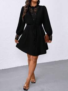 Juhart Đầm ren khoét sâu cổ chữ V thon gọn cho nữ cỡ lớn - màu đen - Xem 6