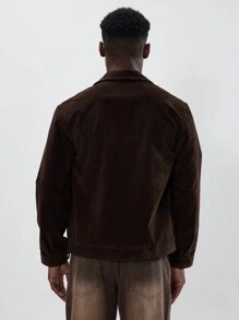 Musero 春夏麂皮宽松卡车司机拉链夹克 - 巧克力棕 - 查看 3