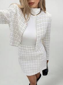 SHEIN Tall 2 件套女士格子长袖夹克和迷你裙女士套装