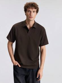 Ontre Camisa polo casual de manga corta con cuello vuelto de unicolor para hombre