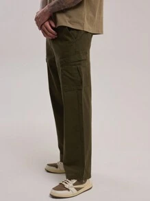 Musero Woven Wide Leg Cargo Trouser - Army Green - View 3