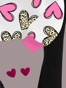 Valentine's Day Leopard & Heart Pattern, Tween Girls Knit Crew Neck Letter Graphic Loose Sweatshirt And Flare Leg Pants 2Pcs Casual Outfit