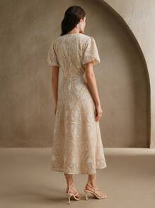 Anewsta New Niche Embroidered Hollow-Out Splicing V-Neck Dress, Elegant, Classic, Modest, Suitable For Spring And Festivals - Multicolor - View 3