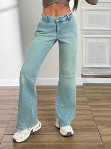 EURMUSE WOMAN Y2K LOW WAIST BOOTCUT VINTAGE WASH JEAN - Light Wash - View 3