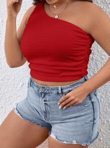 SHEIN VCAY Plus Size Women Solid Color Sleeveless Crop Top - Red - View 6