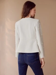 MOTF PREMIUM FAUX PEARL BEADED DOUBLE BUTTON BLAZER,SPRING/SUMMER - White - View 6