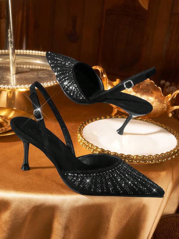 CUCCOO TILAWA Pointed Toe High Heel Closed Toe Full Rhinestone Lady Backless Sandals, Sexy For Evening Wear Spring Shoes Spring Break Easter Prom Heels