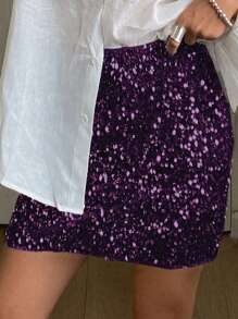 DAZY 亮片装饰迷你裙，适合情人节、中国新年派对和春季穿着，Y2K风格舞会裙，秋季冬季女装嘉年华裙装 - 紫色 - 查看 3