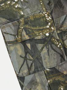 SHEIN Young Girls Casual Straight Loose Camouflage Contrast Stitch Cargo Jeans - Army Green - View 7