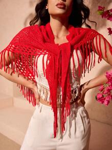 SHEIN VCAY Women's Casual & Fashionable Daily Scarf - Red - View 2