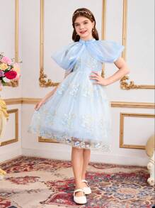 Tween Girl Embroidered Luxurious Elegant Dress, Magnificent High-End Glamour Party Gown