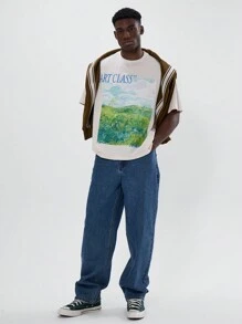 Musero Camiseta de manga corta con cuello redondo, hombros caídos y gran estampado gráfico con el lema "ART CLASS", una prenda esencial para la y el verano - Albaricoque - Ver 4