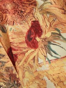 SHEIN MOD Plus Size  Vintage Tie Shoulder Waist Drawstring Sunflower Print Dress,Van Gogh Style Sunflower Print Sleeveless Mini Dress, Concert Outfit Women,Fairycore Summer Dress,Long Floral Dress,Floral Women Dress,Beach Dress Sundress,Holiday Outfits Boho - Multicolor - View 3