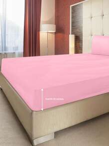 1pc Solid Color Fitted Sheet, Mattress Protector, Soft & Breathable, Fits Twin, Full, Queen, King Size Beds, Essential Bedding For Home & Dorm - Hot Pink - View 3
