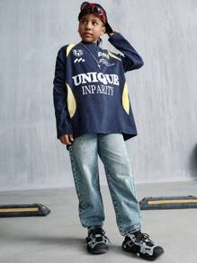 Jeansy dla chłopców w kolorze niebieskim, dopasowane, z prostymi nogawkami, w stylu casual