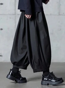 Manfinity EMRG Nuovi pantaloni casual da uomo a gamba ampia, larghi e morbidi, a lanterna, con design unico, pantaloni larghi neri, autunnali