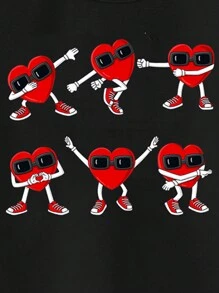 Valentine's Day Toddler Boys' Casual Fashion Creative Holiday Gesture Heart Pattern Printed Basic Short Sleeve T-Shirt, Family Matching Outfits (3 Pieces Sold Separately) - Black - View 5