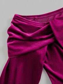 Flirla Plus Size Women Off Shoulder Velvet Glittery Exaggerated Bow Elegant Cute Party Dress - Red Violet - View 5