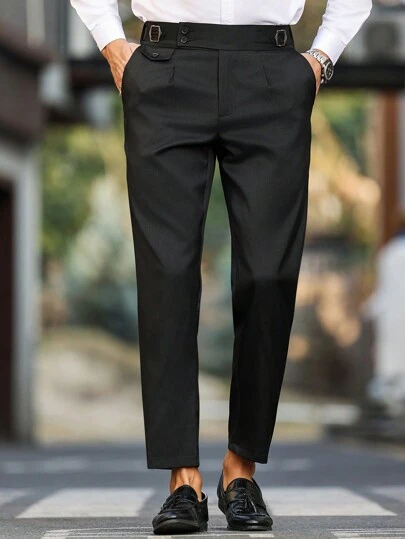 Calvornis 男士纯色纽扣口袋简约设计休闲裤