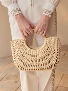 MOTF PREMIUM 时尚度假编织手提包 - 米色 - 查看 6