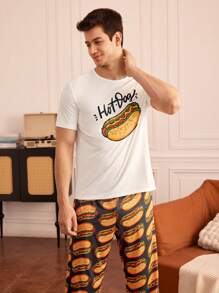 Happy Jammies Conjunto de pijama de camiseta de manga corta con estampado de letras y pantalones para hombre