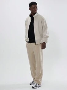 Musero Lightweight Straight Leg Basic Plain Trousers Winter Capsule Wardrobe - Khaki - View 1