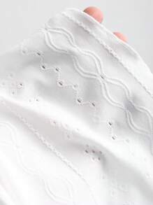 Sweetra Women's New Vacationwear Beach Pure White Camisole Top - Hollow-Out, Textured Ruffles, V-Neck, Sleeveless, Crop Top For Summer - White - View 6