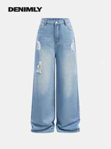 Jeans vintage décontractés, amples et usés, style urbain neutre pour ados, unisexe. Avec poches avant et plates à l'arrière.