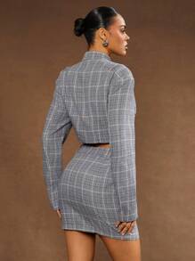Hauture Women Clothes, Sophisticated Elegant Light Grey Plaid Power Shoulder Jacket And Bodycon Mini Skirt Set, Women Two Pieces Sets, Women Skirts, Women Tops, Skirt Set, Women Jackets, Office Women Outfits, Business Casual Women, Business Women Clothes, Daily Wear - Multicolor - View 2