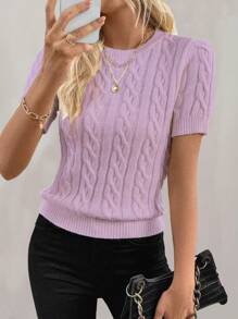EMERY ROSE European And American Autumn/Winter New Blogger Style Chic 3D Twist Rope Round Neck Knit Top, Versatile - Lilac Purple - View 1