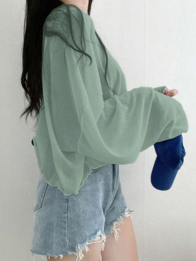 Women Solid Color Loose V-Neck Short T-Shirt, Spring & Summer Sheer Long Sleeve Women Tops,Fall Women Clothes Crop Women Tops Easter