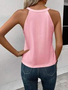 SHEIN LUNE 女士休闲花卉、羽毛和爱心图案背心，适合夏季休闲穿着 - 粉色 - 查看 2