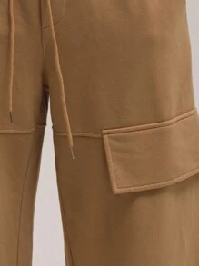 Musero Wide Leg Baggy Fit Double Knee Panelled Heavy Jersey Jogger Elasticated Drawstring Waistband Tracksuit Sweatpants Only Autumn Winter Wardrobe - Camel - View 5