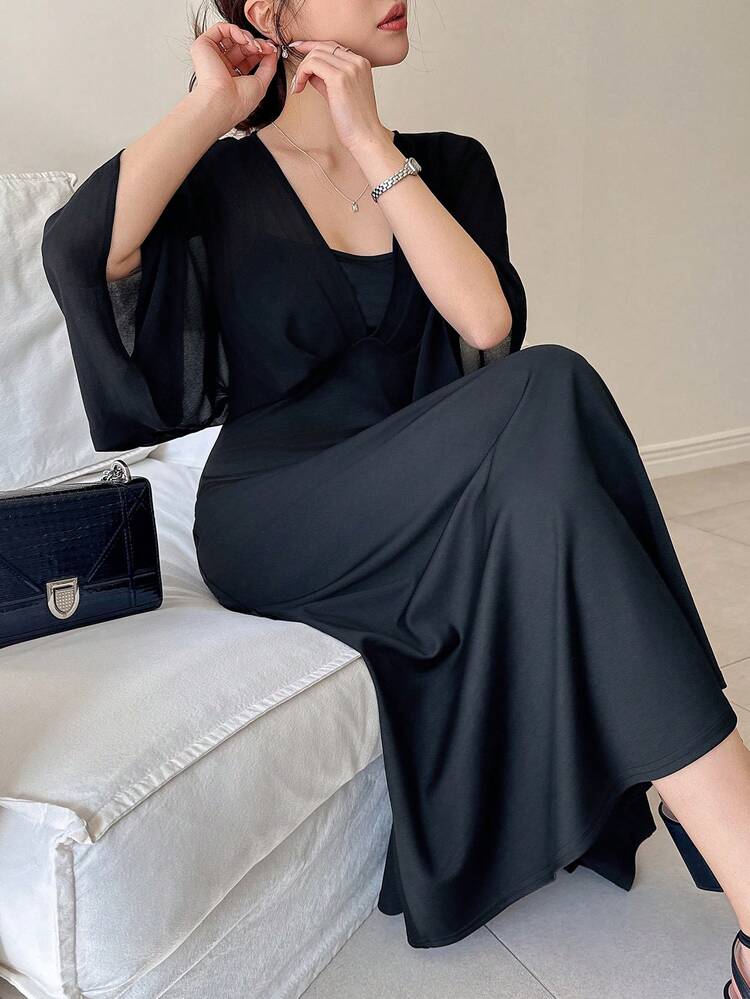 Women's Mid-Calf Mesh Splice 2 In 1 Dress Sundress Maxi Dress