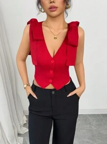 Elenzga Áo ba lỗ màu đỏ thanh lịch dành cho nữ, phù hợp cho mùa xuân/hè, ngày lễ tình nhân, lễ Phục sinh, lễ hội hóa trang, Tết Nguyên đán - Đỏ - Xem 1