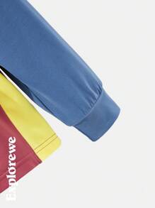 SHEIN Áo thun tay dài in chữ khối màu cổ tròn tay raglan cho bé gái tuổi mới lớn - Màu hồng gỉ - Xem 5