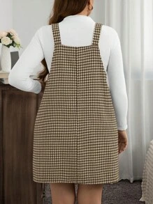 SHEIN LUNE 大码秋冬圣诞女装可调节肩带休闲工装裤带口袋秋装裙子带口袋新年女装节日装节日派对连衣裙加大码