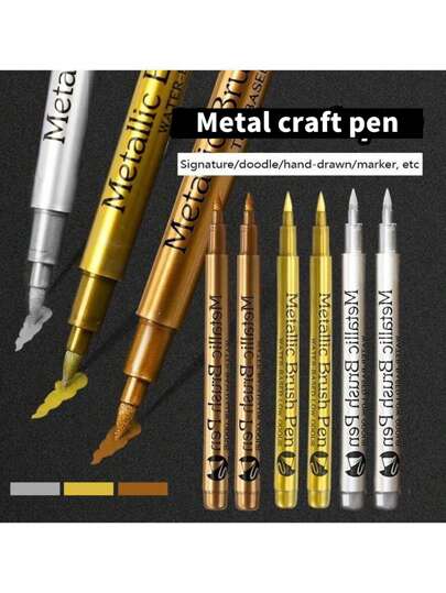 SHEIN 3 Stück/Set metallische Markerstifte - Set aus 3 Goldene, Silberne und Kupferne permanente Lackierstifte für Basteln, Scrapbooking und Textilkunst - leuchtende Farben und glatte Anwendung Für den Schulstart