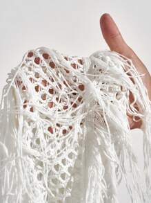 Slaydiva Summer Vacation Crochet Fringe Low Waist Crop Mini Skirt - A - White - View 8