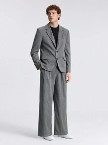 Ontre Men's Grey Front Button Long Sleeve Pocket Stripe Simple Casual Suit Jacket Outing Clothes, New Styles For Spring And Summer 2025, Travel, Holiday And Commuting