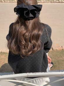 DAZY Women's Round Neck Long Sleeve Front Tie Button Simple Casual Polka Dot Sweater,Fall Women Clothes