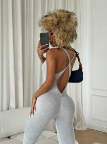 Dewbera Women Slim Fit Hollow-Out Jumpsuit, Casual Everyday Wear - Light Grey - View 7